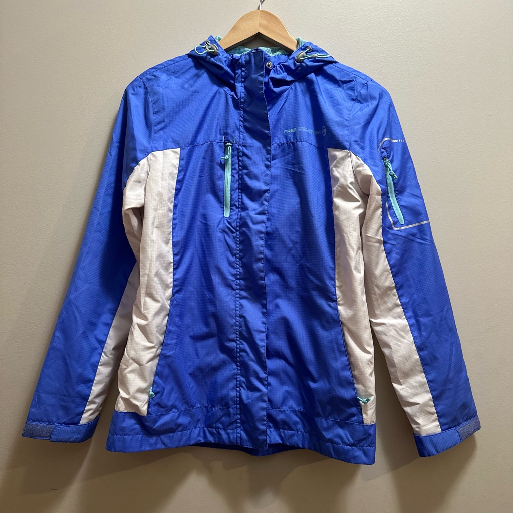 Free Country Womens Medium Blue Jacket Hooded Windbreaker Full Zip Pockets